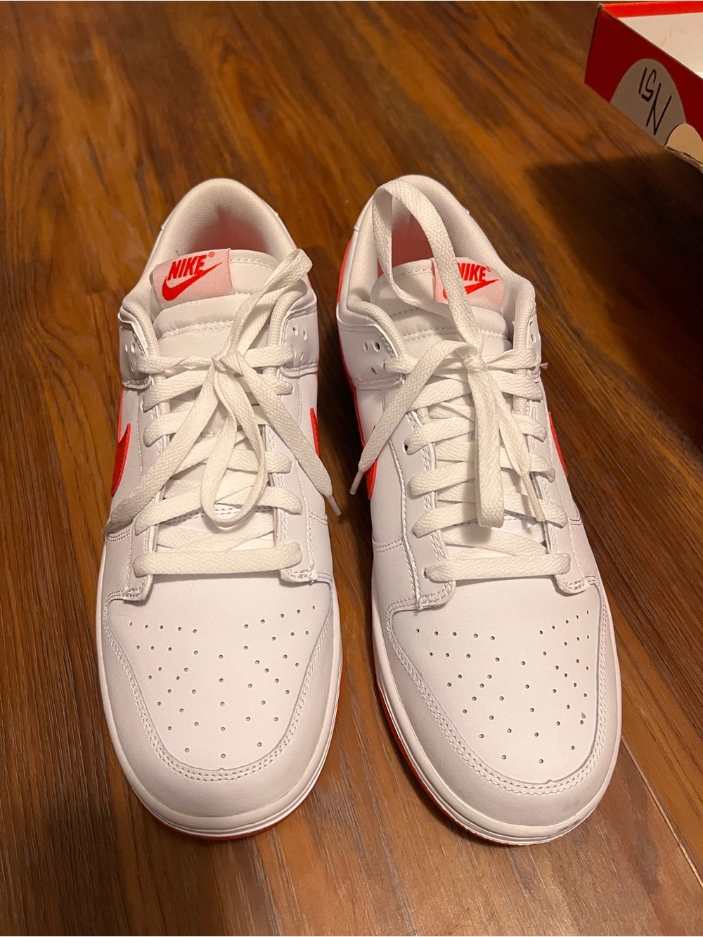 Nike White Sneakers with Red Swoosh - Low Top